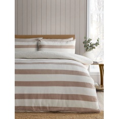Catherine Lansfield Cosy Sherpa Stripe Duvet Set - Natural