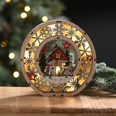 Festive Lit Wooden Snowman Wreath 19cm