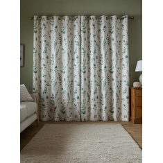 Catherine Lansfield Watercolour Leaves Eyelet Curtains - Natural/Green
