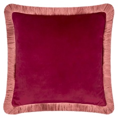 Furn Halo Fringed Velvet Feather Cushion 50cm - Burgundy/Slipper