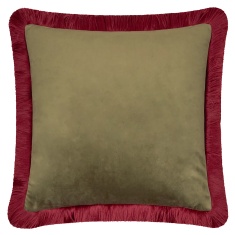 Furn Halo Fringed Velvet Feather Cushion 50cm - Fir Green/Dark Red