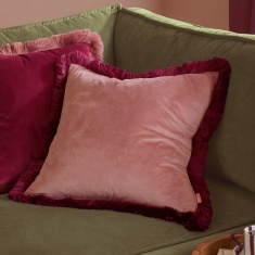 Furn Halo Fringed Velvet Feather Cushion 50cm - Slipper/Burgundy