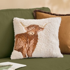 Evans Lichfield Boucle Highland Cow Cushion 45cm - Natural
