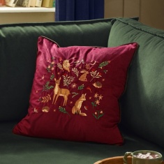 Furn Berry Woods Velvet Cushion 45cm - Burgundy