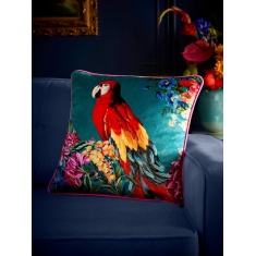 Laurence Llewelyn-Bowen Polly Amorous Parrot & Floral Cushion 43cm - Teal