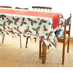 Christmas Table Cloth Holly 180x140cm - Natural