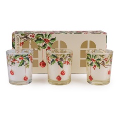 Candlelight Christmas Ribbons & Bows Votive Candles Set of 3