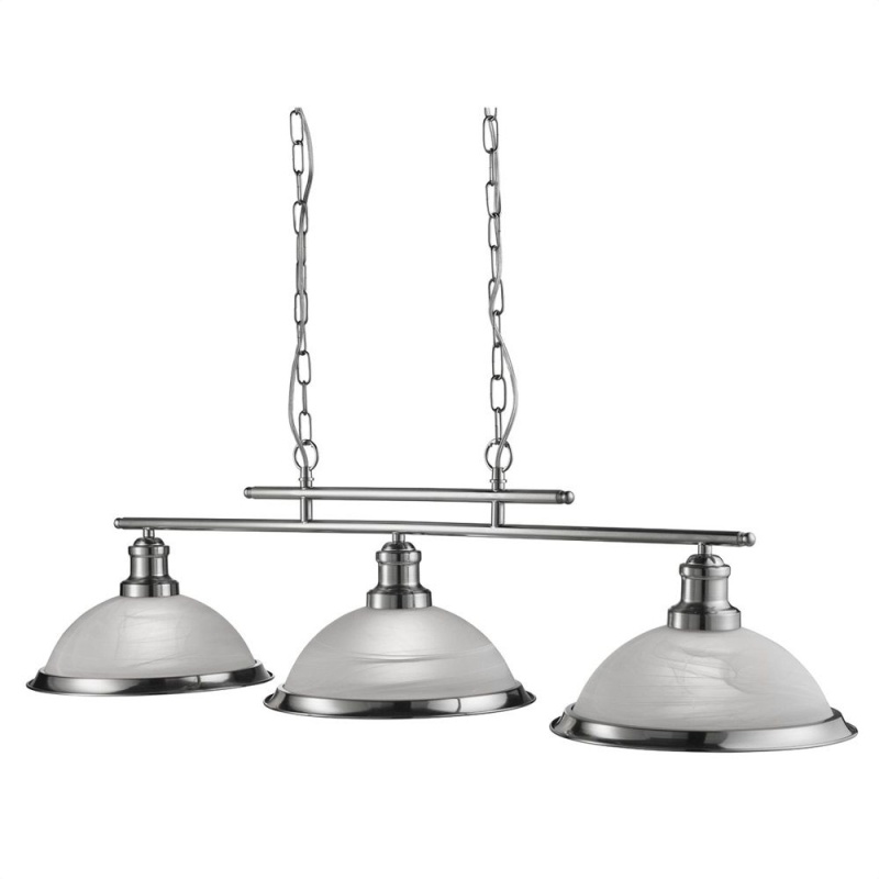 Bistro Satin Silver 3 Light Ceiling Bar with Acid Glass Shades
