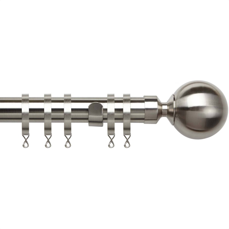 Speedy Silver Nikola Fixed Metal Curtain Pole Set - 28Mm - Satin - 250Cm