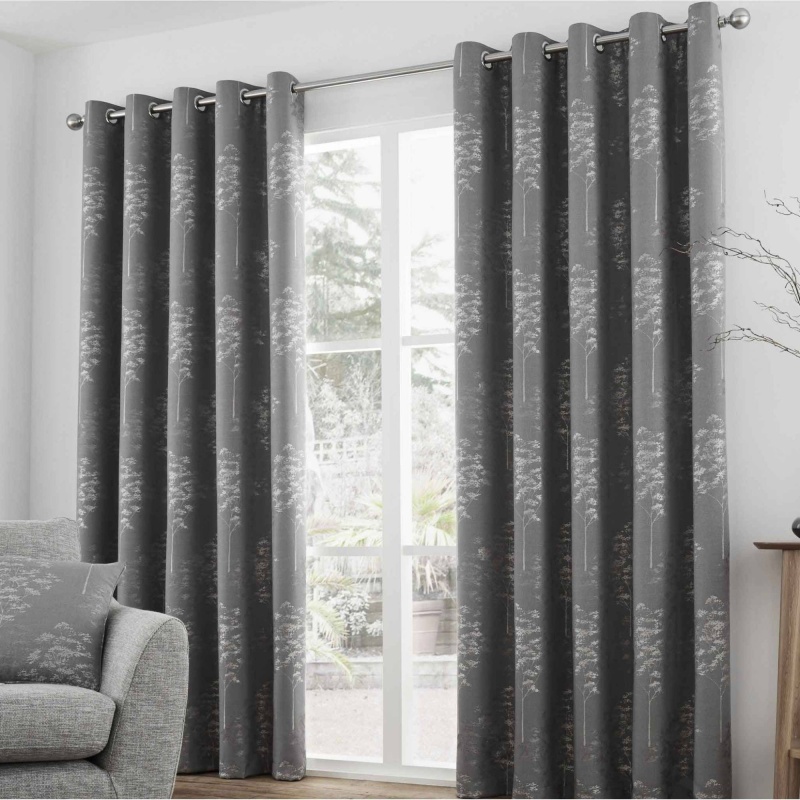 Curtina Elmwood Graphite Eyelet Header Ready-Made Curtains