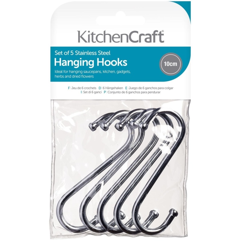 KitchenCraft Chrome Plated S Hooks 100mm Pack of 5