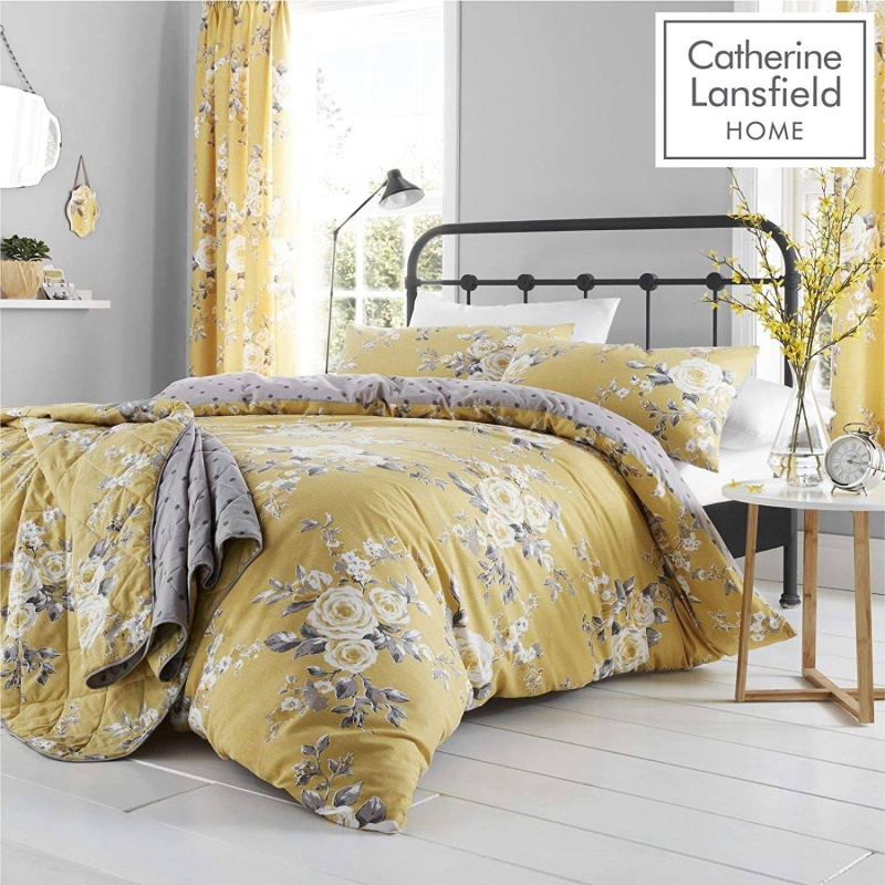 Catherine Lansfield Canterbury Ochre Quilt Cover & Pillowcase Set
