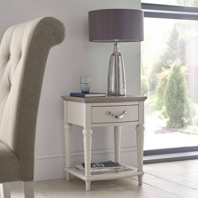 Bentley Designs Grey Montreal Square Lamp Table - Oak And Soft