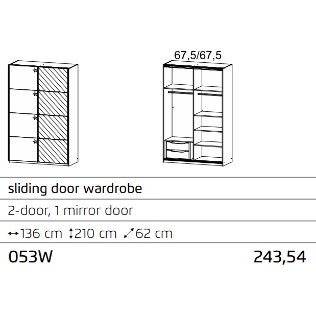 Stuttgart Soft Grey/Alpine White 136cm Wide Sliding Door Wardrobe