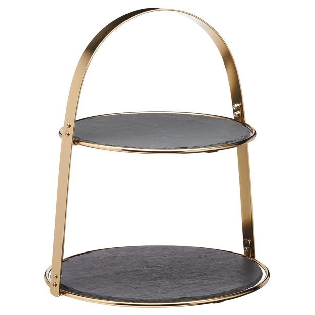 Artesa Black Arch Frame Slate Serving Stand Brass