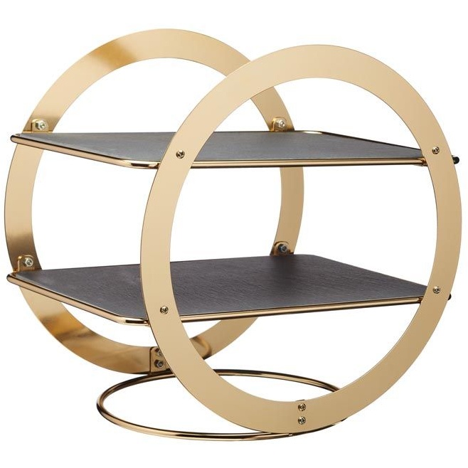 Artesa Wheel Frame Slate Serving Stand Brass