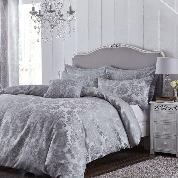 Catherine Lansfield Grey Damask Jacquard Duvet Set - Double