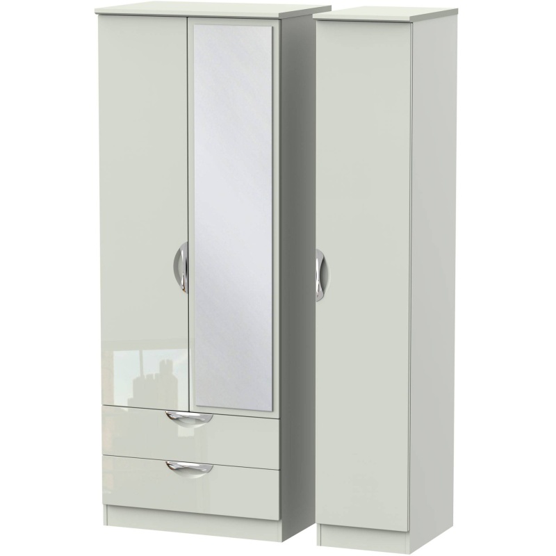 Cambourne Cam142 Tall Triple 2 Drawer Mirror Wardrobe with Kashmir Gloss Fronts and Kashmir Surround