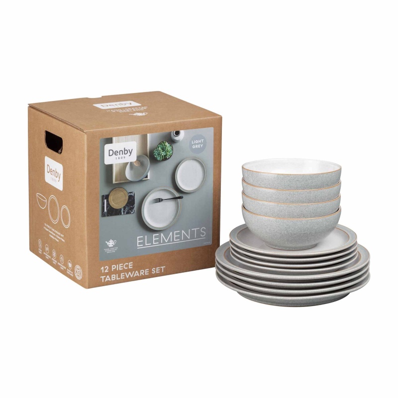 Denby Elements Light Grey 12 pc Dinner Set