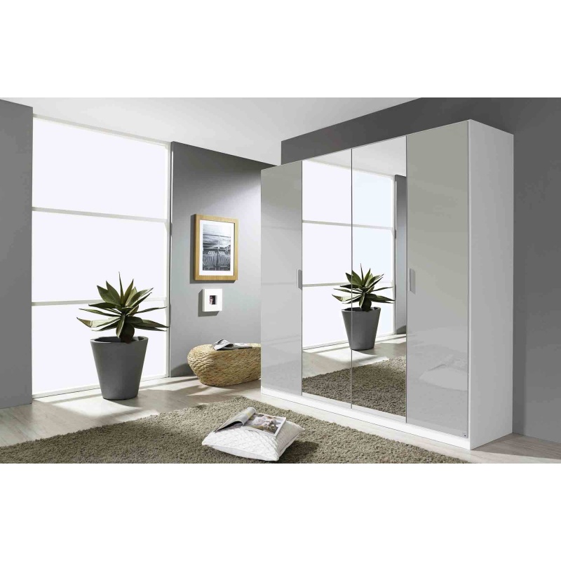 Stuttgart 053L 4 Door 2 Mirror Hinged Robe Alpine White/Soft Grey