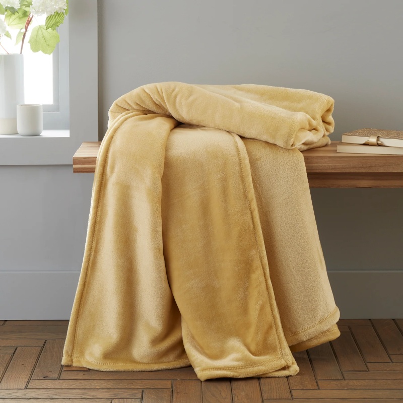 Catherine Lansfield Extra Large Raschel Velvet Touch 200x240cm Blanket Throw Ochre Yellow - Image 5