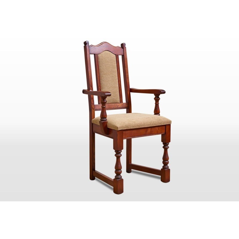 Wood Bros Old Charm Carver Chair - Moon/Herringbone Tweed Fabric (Oc2068)