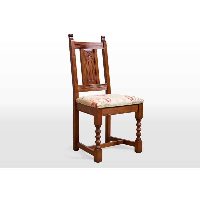 Wood Bros Old Charm Dining Chair - Moon/Herringbone Tweed Fabric (Oc2286)