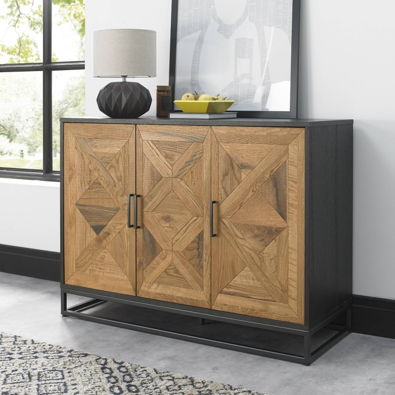 Bentley Designs Black/Grain/Grey Vancouver Rustic Oak And Peppercorn Narrow Sideboard