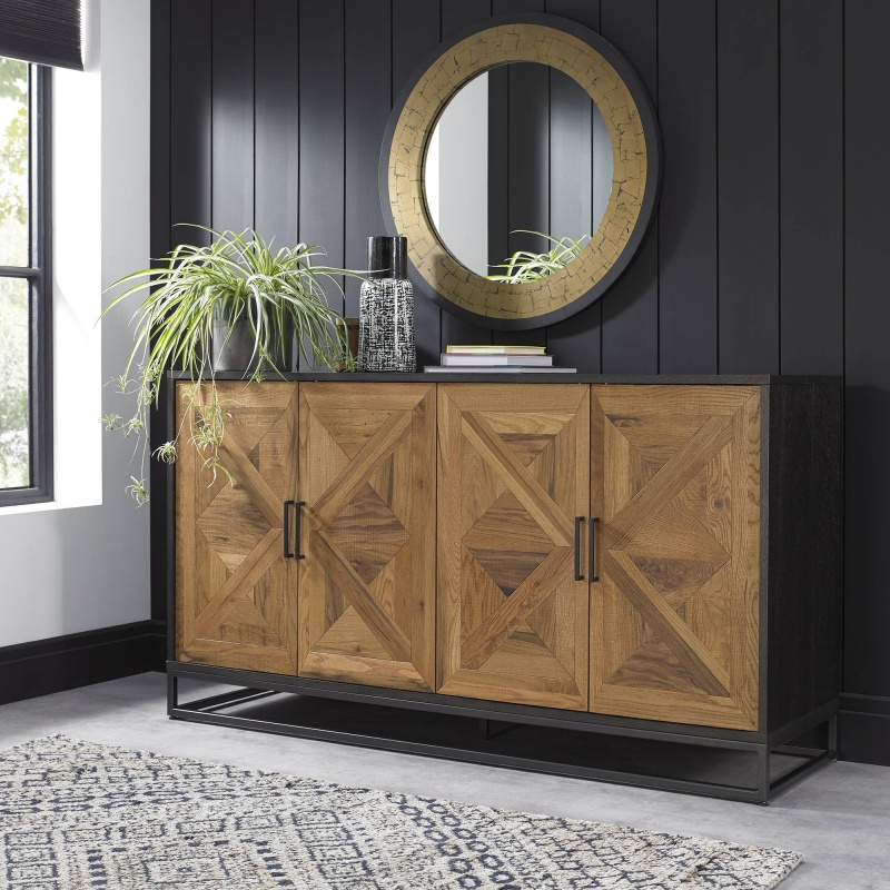 Bentley Designs Black/Grain/Grey Vancouver Rustic Oak And Peppercorn Wide Sideboard