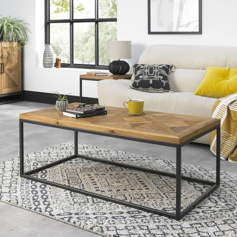 Bentley Designs Black/Grain/Grey Vancouver Rustic Oak Rectangular Coffee Table