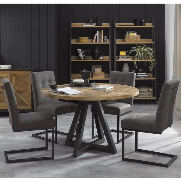 Bentley Designs Black/Grain/Grey Vancouver Rustic Oak Circular Dining Table