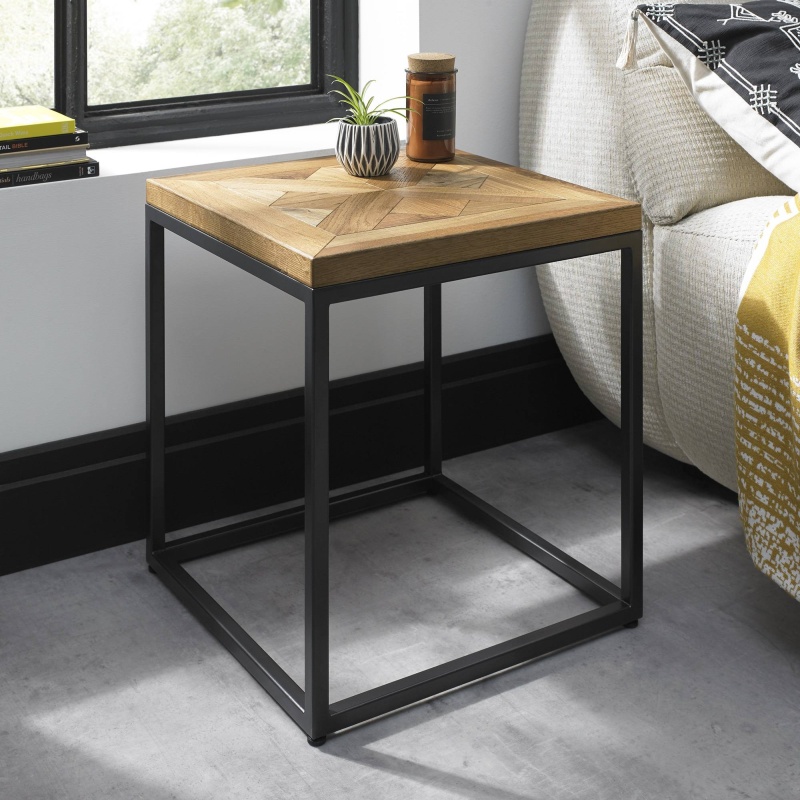 Bentley Designs Black/Grain/Grey Vancouver Rustic Oak Square Lamp Table