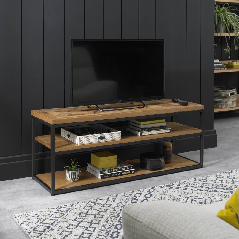 Vancouver Rustic Oak Open Entertainment Unit - Lifestyle