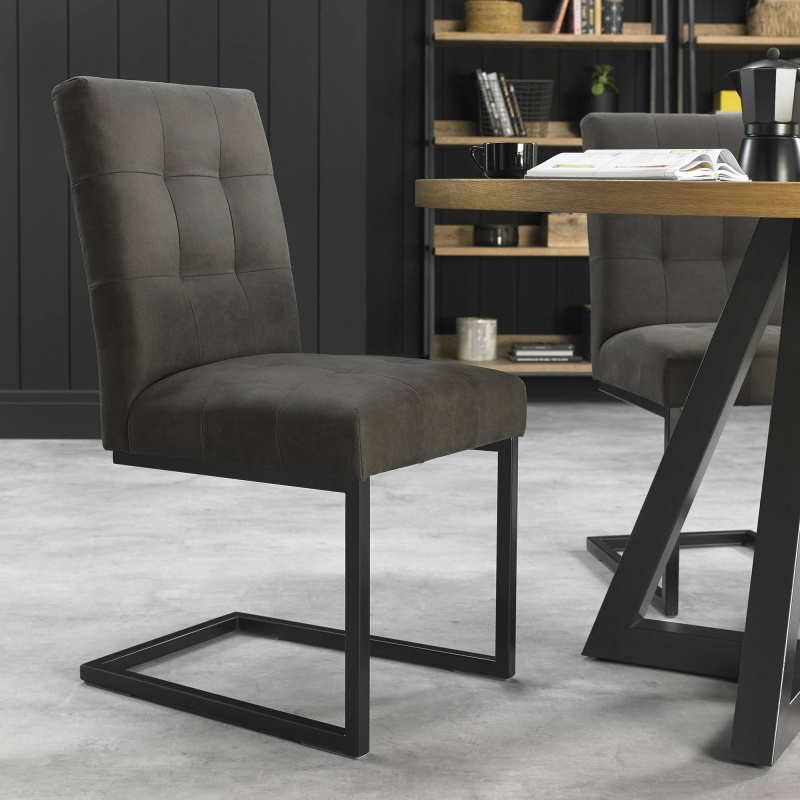 Vancouver Upholstered Cantilever Chair - Dark Grey Fabric (Pair) - Close up
