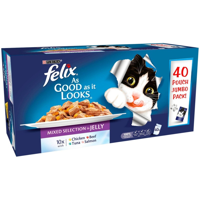 Felix As Good As It Looks Mixed Jelly Pouch Selection 40x100g Pack Cat Food