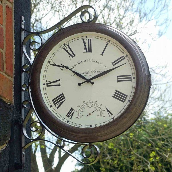 Greenwich Station Wall Clock & Thermometer 15"