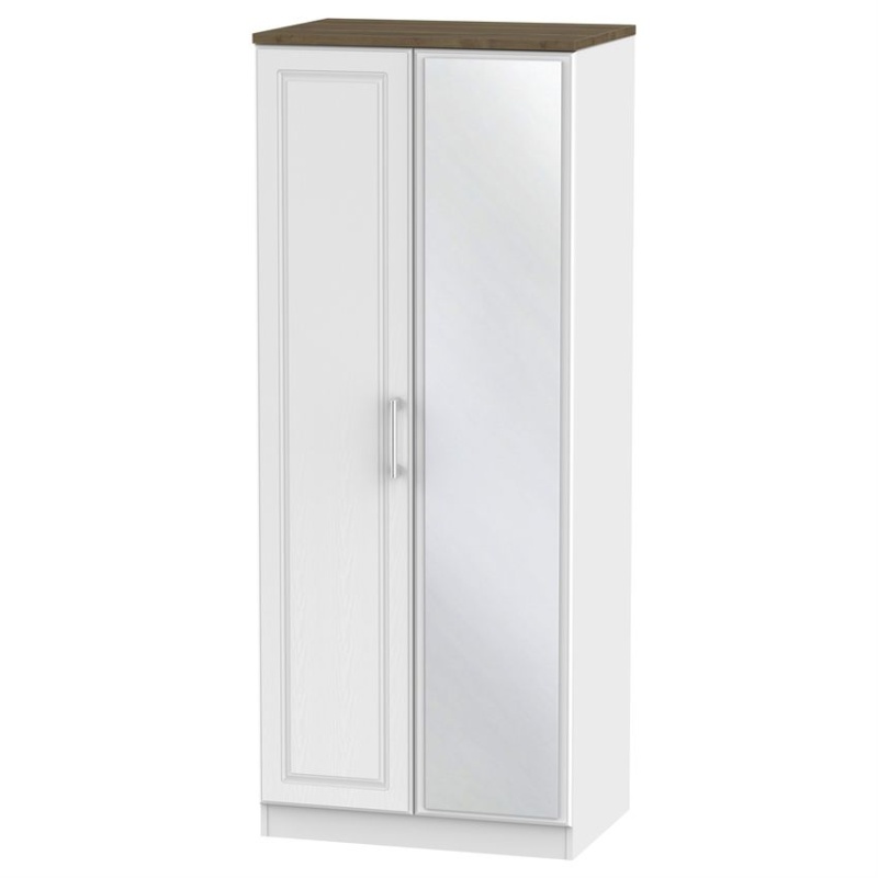 Kent 2 Door Mirror Wardrobe - White Ash & Oak