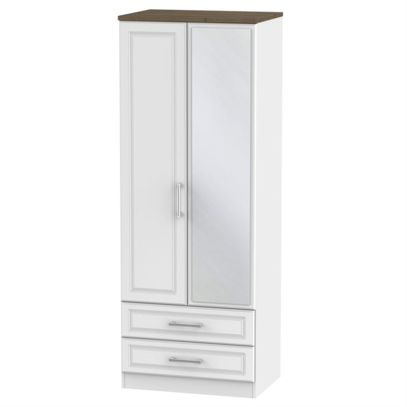 Kent 2 Door 2 Drawer Mirrored Wardrobe - White Ash & Oak