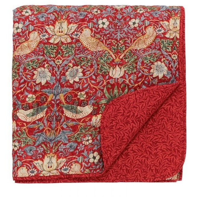 Morris & Co Strawberry Thief Quilted Throw - Crimson