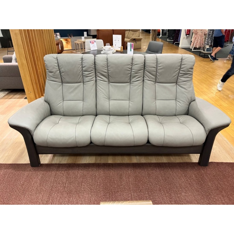 Stressless Stressless Windsor High Back 3 Seater Sofa in Silver Grey Leather with Grey Stain Wood