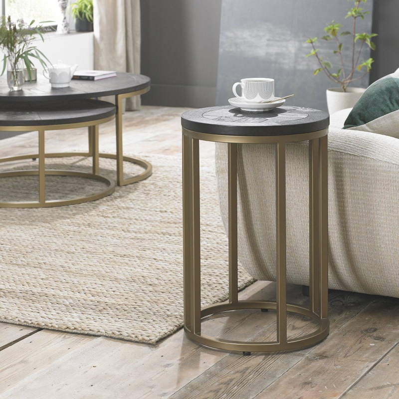 Bentley Designs Gold Calgary Round Side Table - Peppercorn Ash