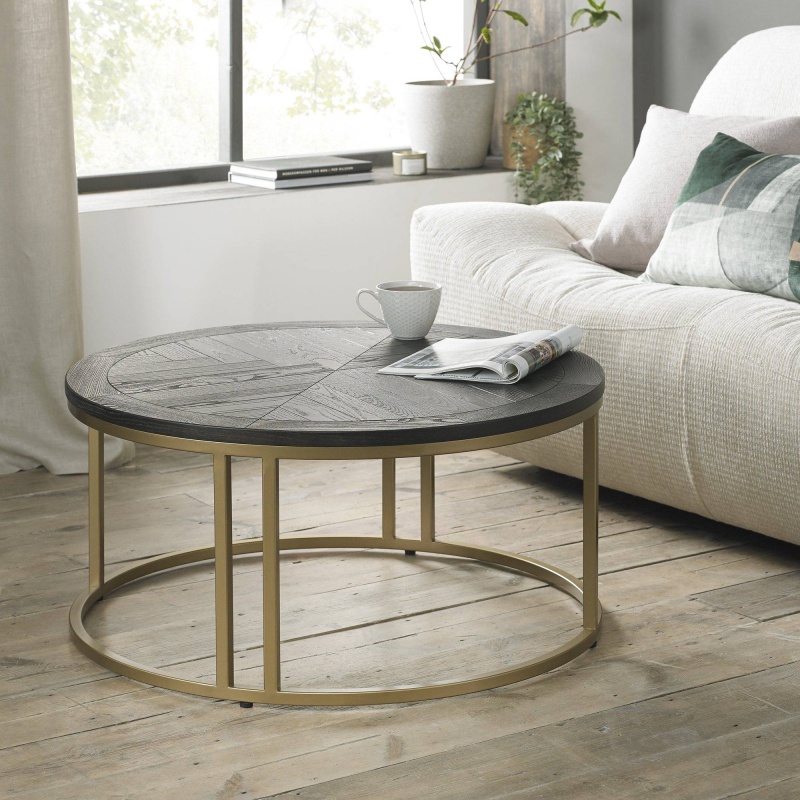 Bentley Designs Gold Calgary Round Coffee Table - Peppercorn Ash