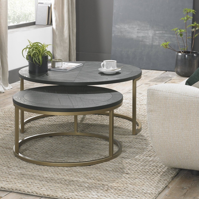 Bentley Designs Gold Calgary Nest Of Round Coffee Tables Peppercorn Ash