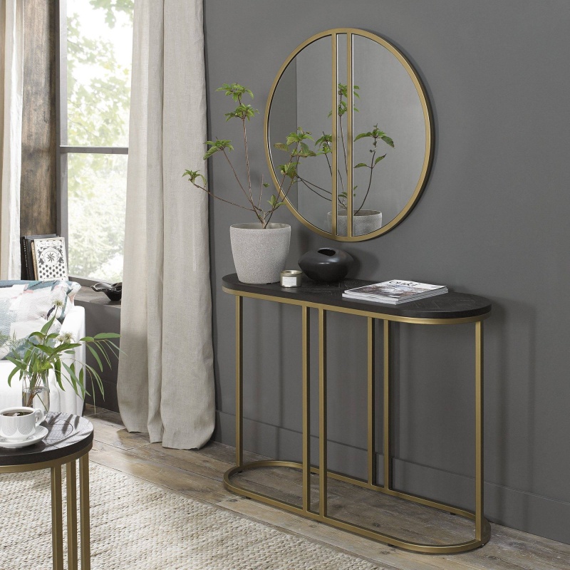 Bentley Designs Gold Calgary Console Table Peppercorn Ash