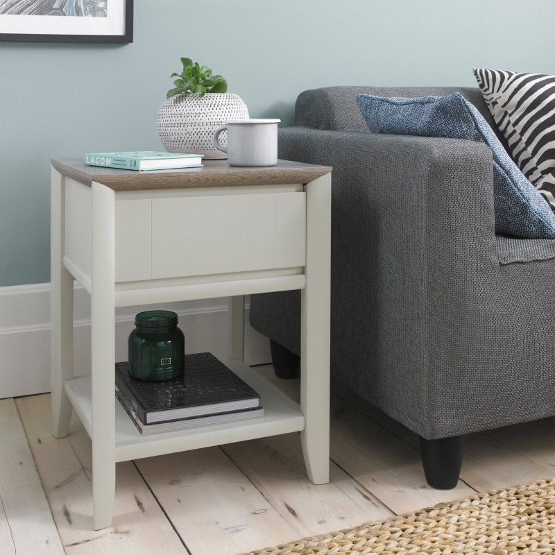 Bentley Designs Grey Brampton Square Lamp Table With Drawer