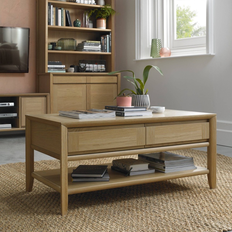 Bentley Designs Light Brampton Rectangular Oak Coffee Table With Drawer