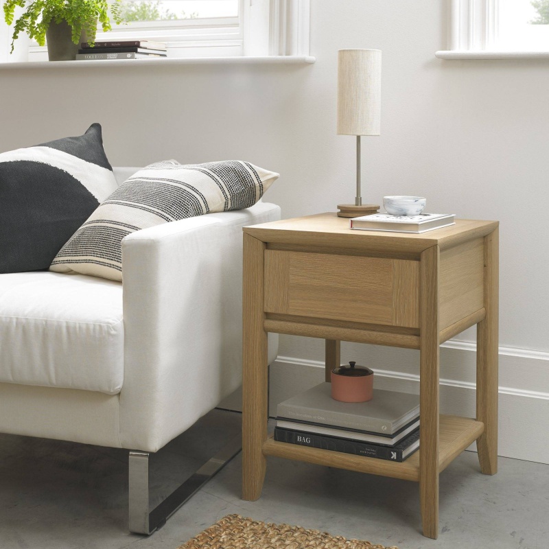 Bentley Designs Brampton Oak Square Lamp Table With Drawer