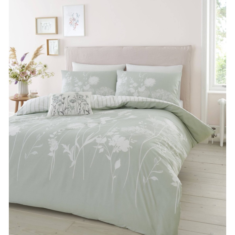 Catherine Lansfield Meadowsweet Floral Green Duvet Set