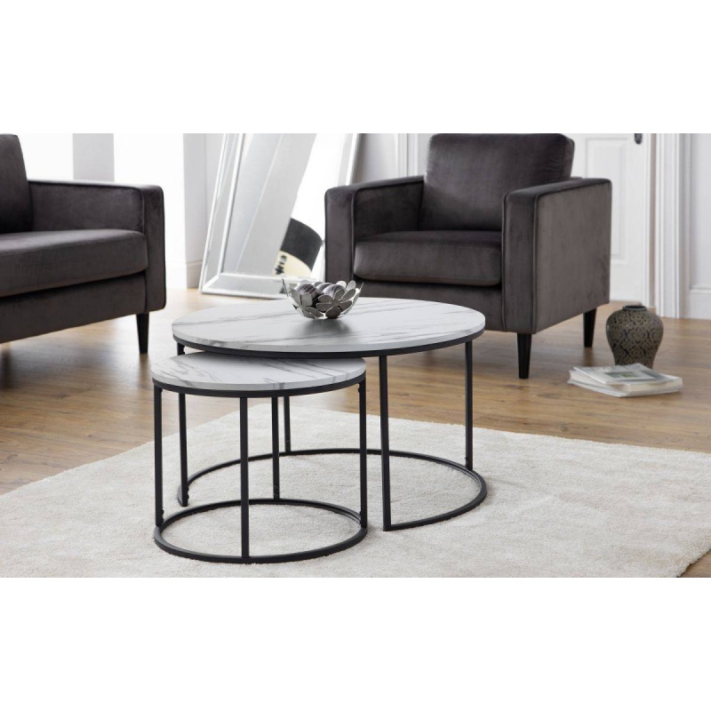 Julian Bowen White Bellini Round Nesting Coffee Table - Marble