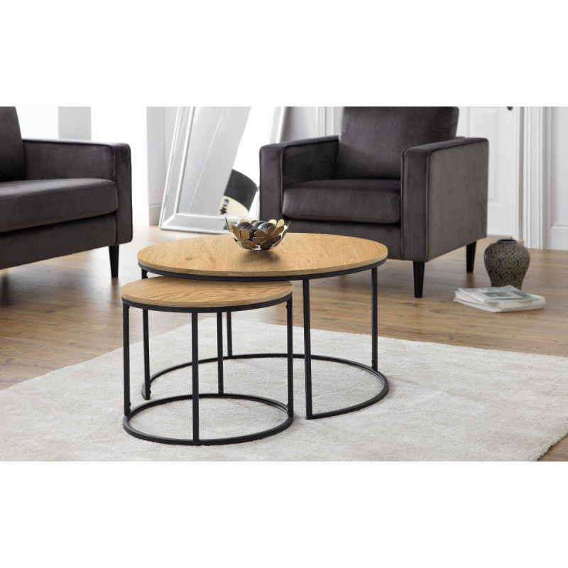 Julian Bowen Black Bellini Round Nest Of Tables - Oak